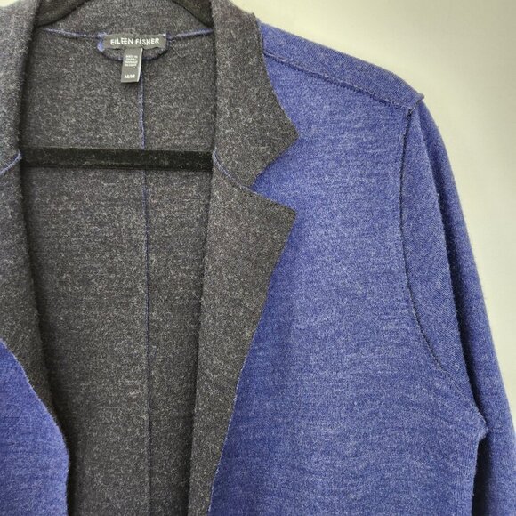 Eileen Fisher Women’s Medium Merino Wool Sweater Jacket Blue Felted Double Knit - Picture 2 of 7